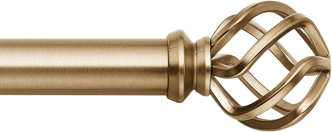 MODE Premium Collection Single Curtain Rod Set with Birdcage Finials - 72 to 144 in, Gold