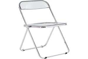 FULOCSENY Transparent Acrylic Folding Chairs,Clear Modern Acrylic Chairs,Bearing Weight 200lbs,PC Plastic Living Room Seat,Chrome Frame Accent Side Chair for Outside Inside(Grey)