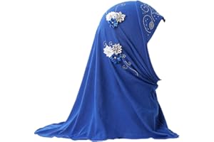 JDYaoYing Girls Long Muslim Hijab with Flowers Arab Scarf Islamic One Piece Head Scarf for 2-6 Years Kids
