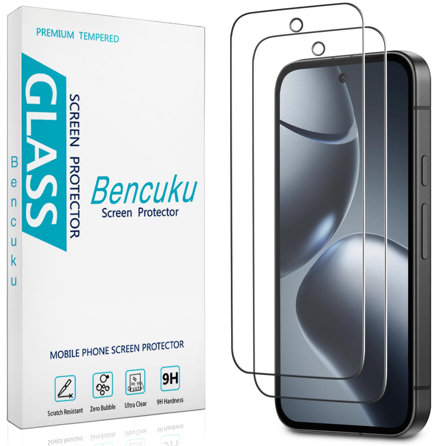 Photo 1 of Bencuku (2 Pack) Designed for Google Pixel 9A Tempered Glass Screen Protector, Support Fingerprint Unlock, Anti Scratch, Bubble Free
