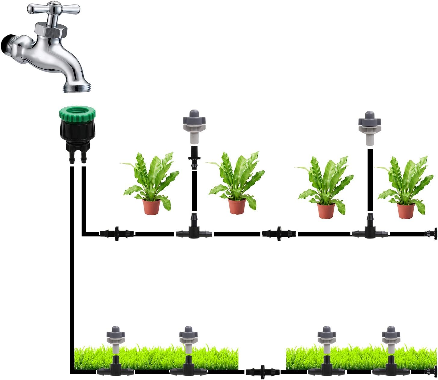 Flantor Garden Irrigation System, 50ft Irrigation System 1/4" Blank Distribution Tubing Watering Drip Kit/Irrigation Kits Automatic Mist Irrigation Equipment Set for Garden, Flower Bed, Lawn (Black) : Garden & Outdoor