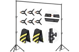 FORLOGIC Backdrop Stand 10x7.5ft (WxH), Photo Back Drop Stand for Party, Heavy Duty Background Stand Kit with 6 Clamps and 2 Sandbags