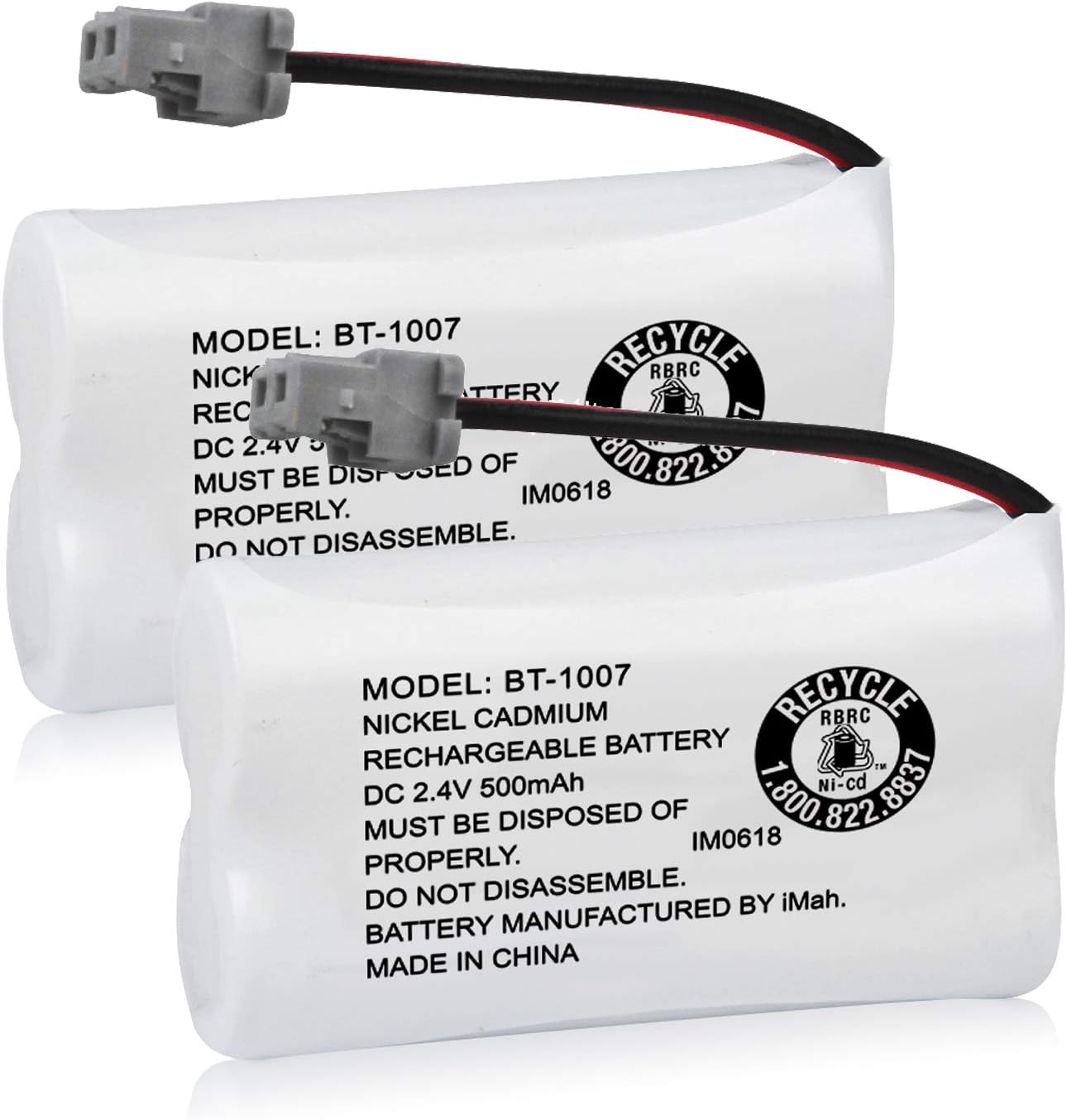 iMah BT1007 2.4V 500mAh Cordless Phone Battery Compatible with Uniden D1484 DCX150 DECT1500 BT-1015 Panasonic HHR-P506 HHR-P506A Handset Telephone, Pack of 2