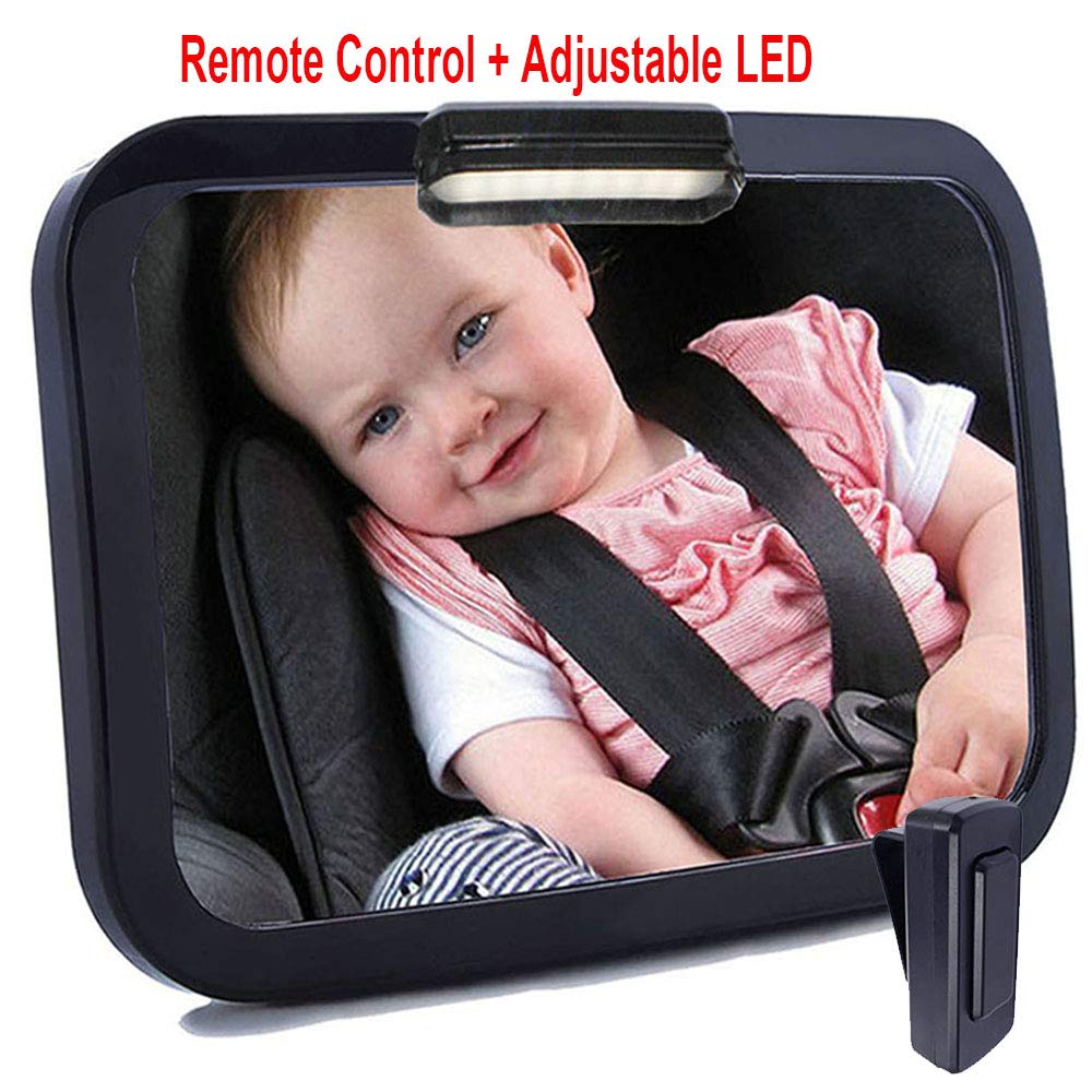 Baby Mirror for Car – Cbin Safely Monitor Infant Child in Rear Facing Car Seat,LED Remote Control,Adjustable Acrylic 360°for Backseat – Check Baby in Dark