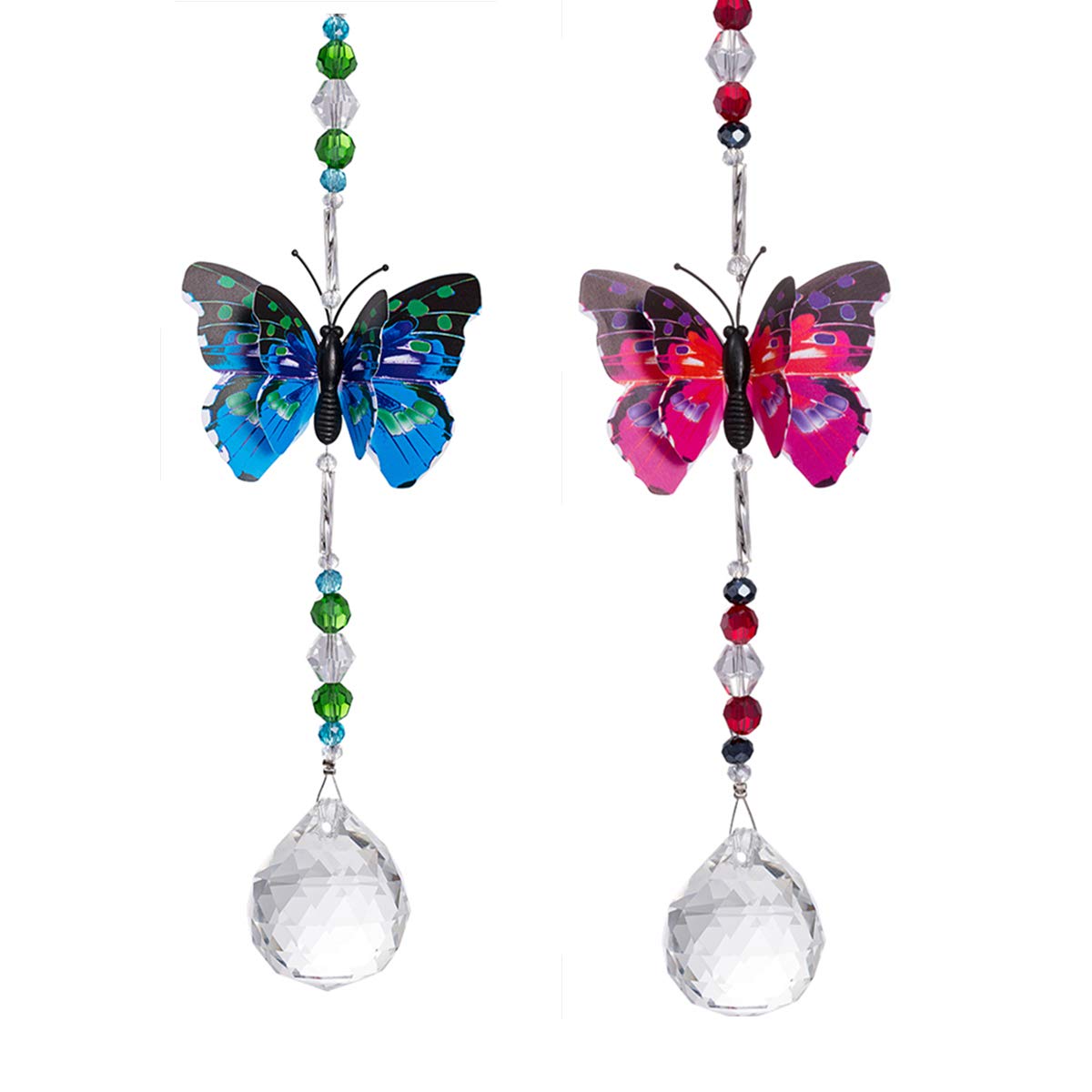 longsheng Crystal Suncatcher Butterfly Pendant Rainbow Maker Car Rearview Mirror Ornament Hanging Decoration Window Garden Chimes 2-Pack (mix 2pcs)