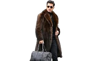 FTIMILD Men's Long Faux Fur Coat Single Breasted Warm Winter Trench Coat Fluffy Thick Overcoat