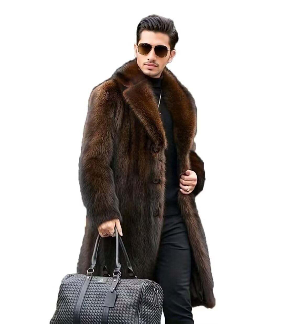 Photo 1 of FTIMILD Men's Long Faux Fur Coat Single Breasted Warm Winter Trench Coat Fluffy Thick Overcoat