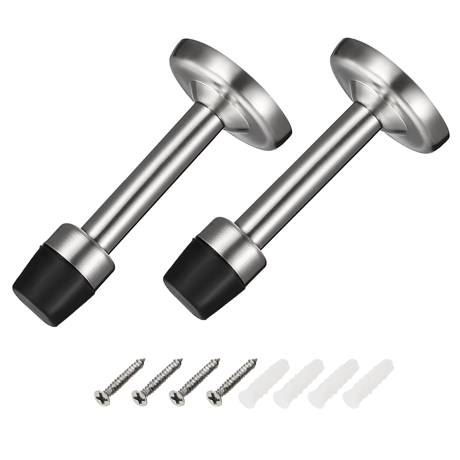 METALLIXITY Door Stop Wall Mount Door Stopper (78mm/3.07") 2pcs, Zinc Alloy Sound Dampening Door Stoppers with Screws - for Furniture Decor, Silver Tone