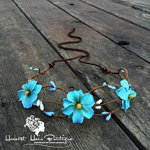 Soft Blue Flower Crown // Hippie chic floral hair wreath in dark pink red // Feminine bohemian style headband for festivals or costumes