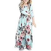 QIJOVO Girl Floral Maxi Dress with Pockets Sleeves Long Holiday Dress