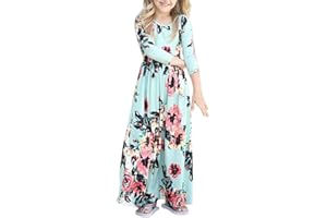 YIJODM Girls Floral Maxi Dress, Flower Printed Short Sleeves Dress with Pockets Summer Long Holiday Dress