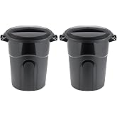 United Solution 20 Gallon Round Waste Container, Black, Easy to Carry Garbage Can with Sturdy Construction, Pass-Through Handles &amp; Attachable Click Lock Lid, Indoor or Outdoor Use, 2-Pack, (TI0087)