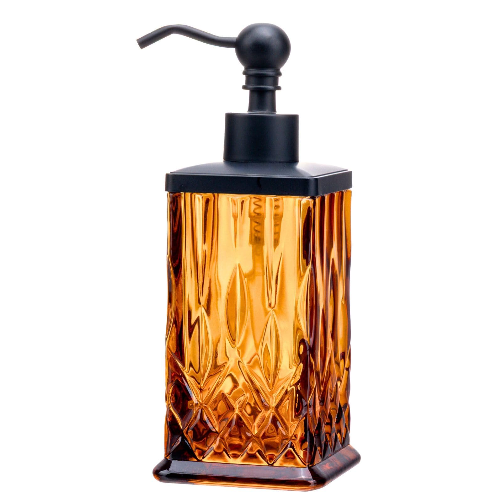 Photo 1 of 10Oz Amber Glass Soap Dispenser with Matte Black Pump,Lead-Free Thick-Cut Glass,Countertop Soap Dispensers for Bathroom & Kitchen,Square