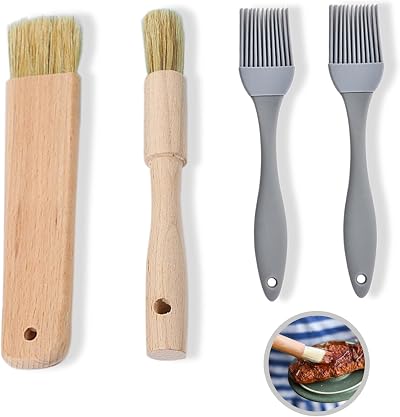 YMTWSRY 4pcs Pastry Brush Wood Silicone Basting BBQ Baking Cake Meat Desserts
