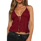 Women's Y2K Cute Summer Leopard Print Halter Top Sexy Tie Front Backless Ruffle Beach Crop Going Out Tops for Women
