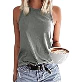 Langwyqu Women's Tank Tops Summer Basic Crewneck Sleeveless Casual Loose Fit Shirts Tees