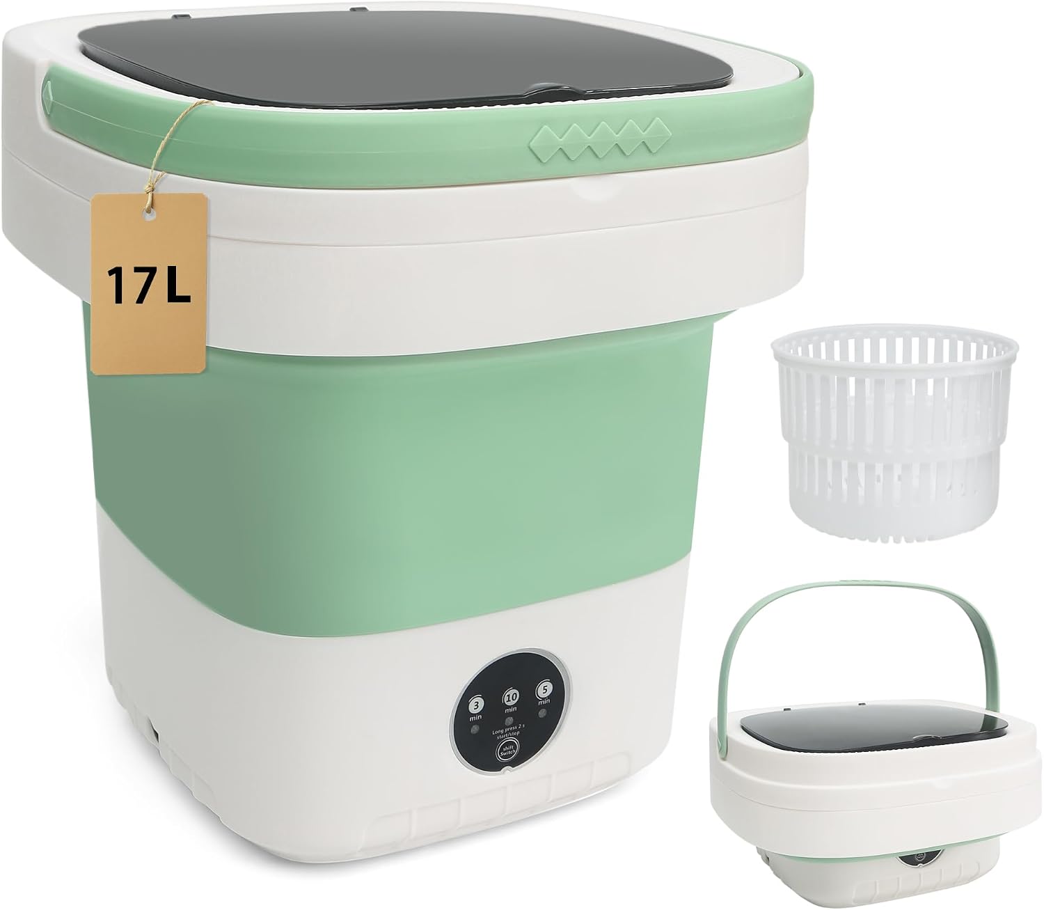 17L Portable Mini Washing Machine, Foldable Compact Washer with Spin Dryer, 3 Wash Modes for Baby Clothes, Underwear & Socks, Perfect for Apartments, Travel, Dorm & RV Living