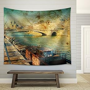 Old-Fashioned Paris France - with Space for Text or Image - Fabric Wall Tapestry Home Decor - 51x60 inches