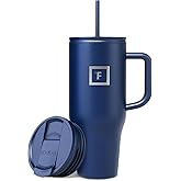 IRON °FLASK Co-Pilot Insulated Mug w/Straw & Flip Cap Lids - Cup Holder Bottle for Hot, Cold Drink - Leak-Proof - Water, Coffee Portable Travel Mug - Twilight Blue, 32 Oz