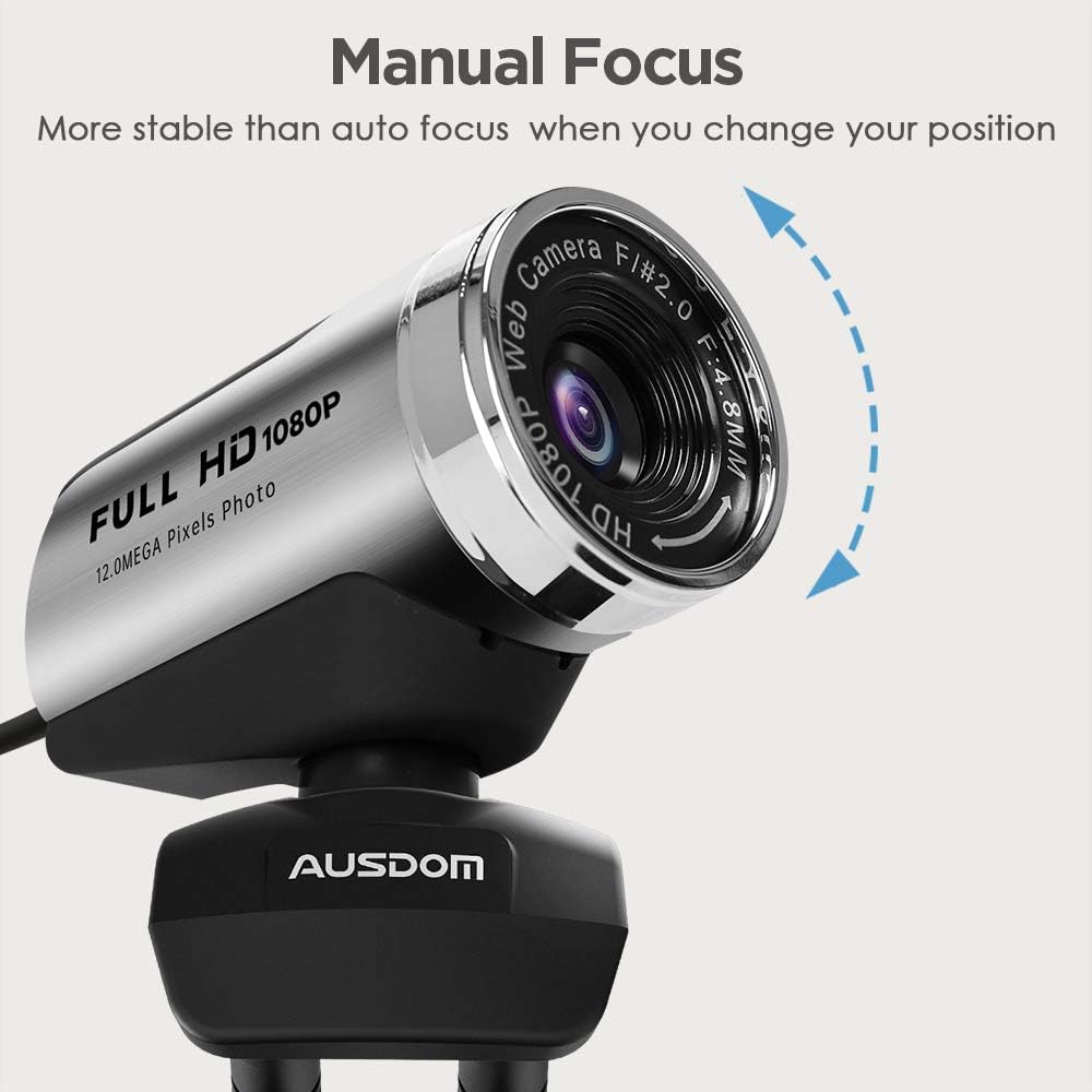 FHD Webcam 1080P, AUSDOM AW615 Computer Camera with Microphone USB Web Cam for Online Video Calling Skype YouTube Live Streaming Recording on Desktop Laptop PC Compatible with Mac Android Windows: Electronics