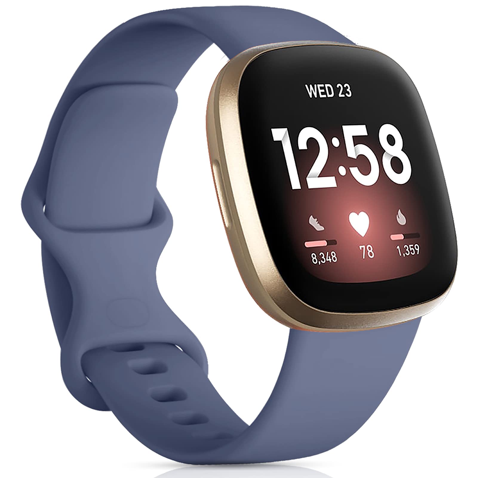 Oielai Compatible for Fitbit Versa 4/Fitbit Versa 3/Fitbit Sense 2/Fitbit Sense Strap, Silicone Sport Classic Soft Replacement Straps for Versa 3/Versa 4/Sense/Sense 2 Women Men, Small BlueGrey