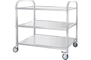RAYOCON Large 3 Tier Stainless Steel Cart 37x19.3x37'' Utility Serving Cart with Wheels 360°Rotation Kitchen Storage Cart with Locking Wheels Rolling Food Cart