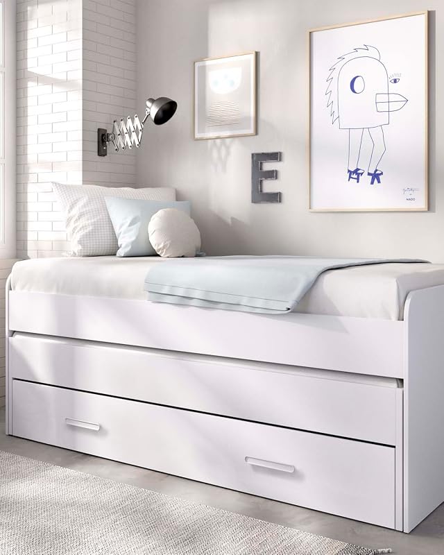 DEKIT - Pack Ahorro Juvenil Cama Nido Pema, 2 Somieres Lama Ancha con 2 Colchones viscoelásticos Nova 90 x 190
