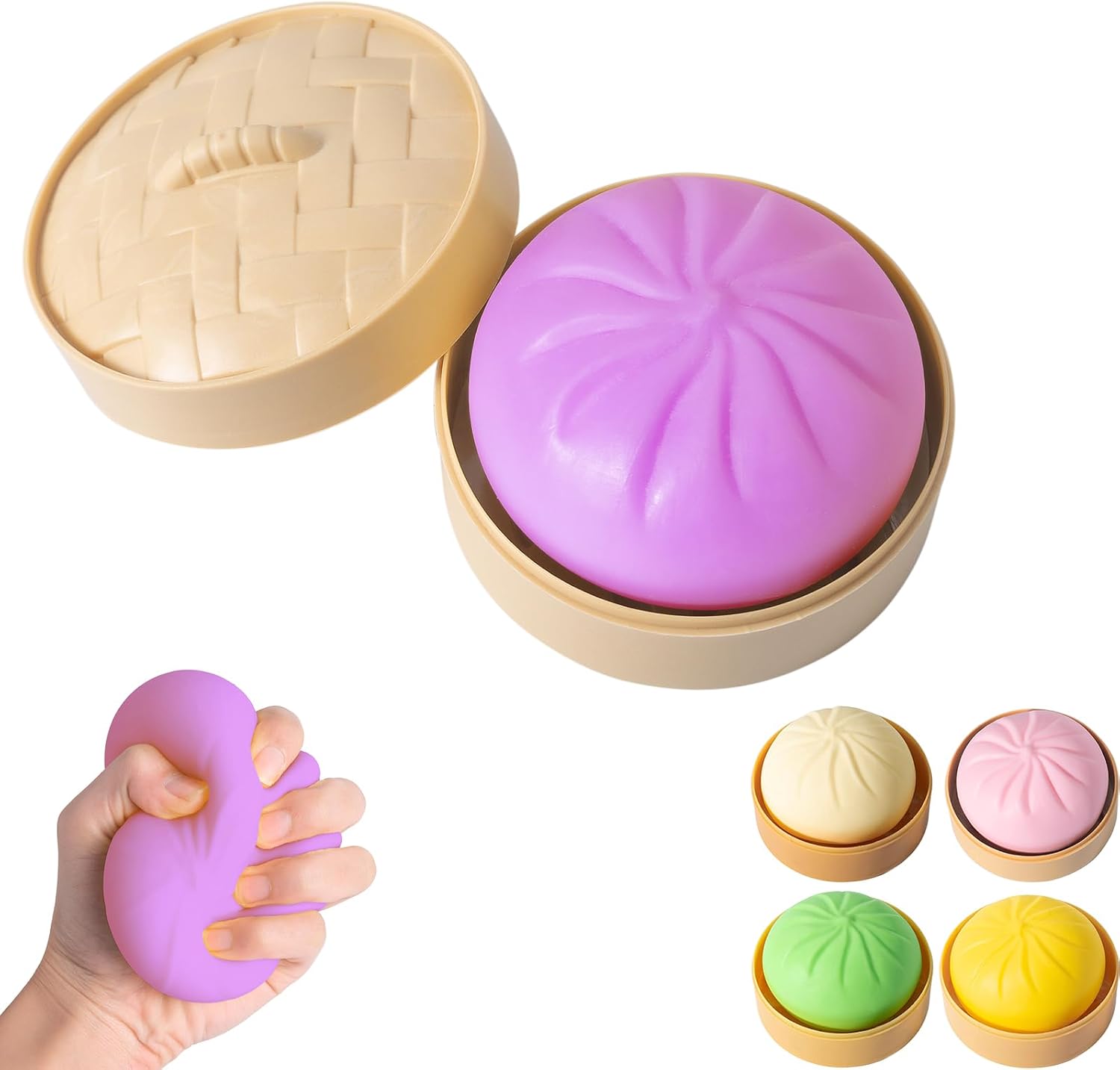 Dumpling Squishy, Mystery Squishy Dumpling Box, Fidget Toys Adults & Teens, Easter Basket Stuffers, Stocking Stuffers, Sensory Stress Ball Squeeze Toys for Stress Relief (Deep Purple)