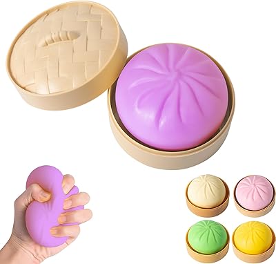 Dumpling Squishy, Mystery Squishy Dumpling Box, Fidget Toys Adults & Teens, Easter Basket Stuffers, Stocking Stuffers, Sensory Stress Ball Squeeze Toys for Stress Relief (Deep Purple)
