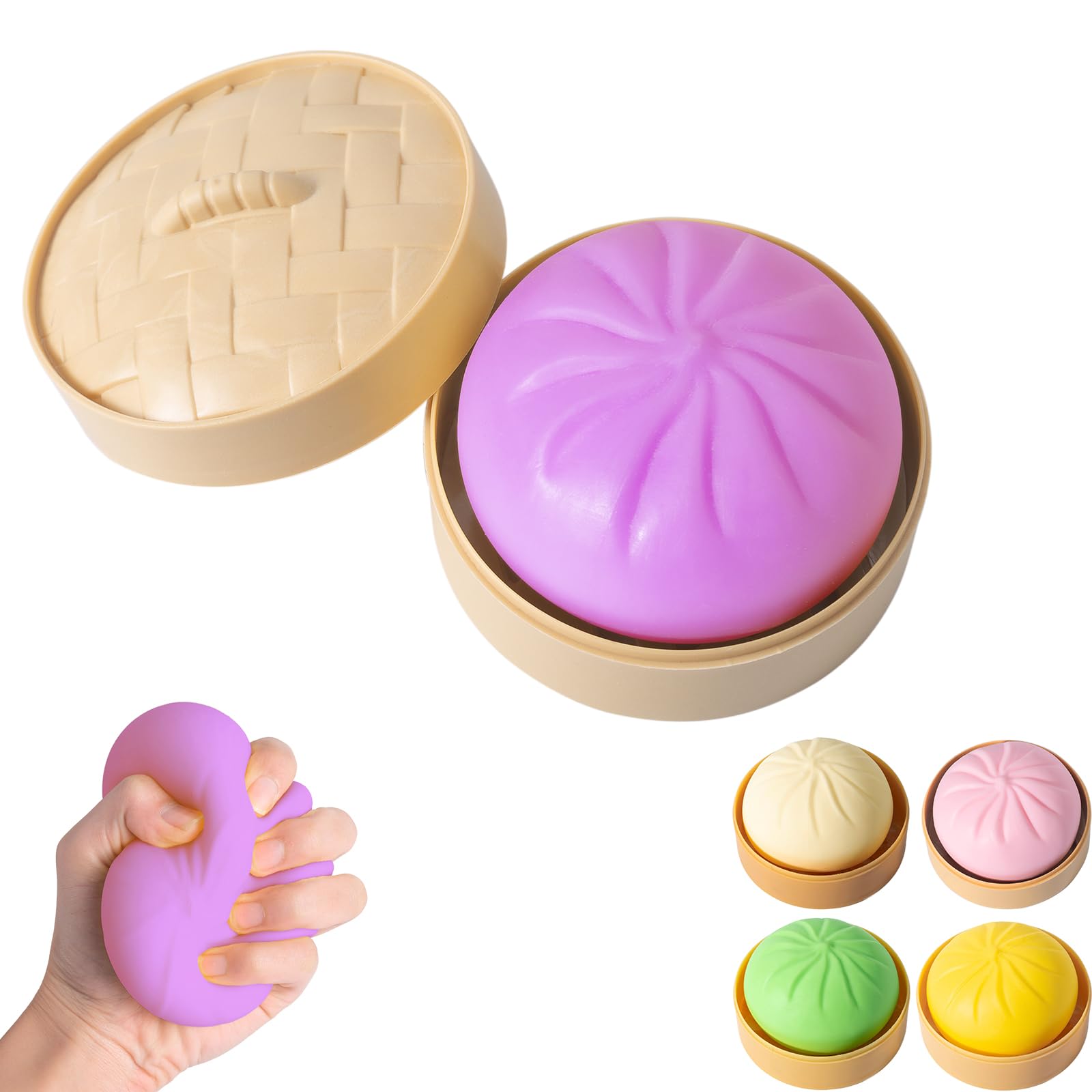 Dumpling Squishy, Mystery Squishy Dumpling Box, Fidget Toys Adults & Teens, Easter Basket Stuffers, Stocking Stuffers, Sensory Stress Ball Squeeze Toys for Stress Relief (Deep Purple)