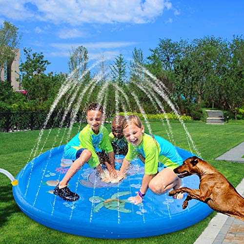 AMASKY Splash Pad- 68 inches Splash Mat, Outdoor Water Play Sprinklers Summer Toys Fun for Infants Toddlers and Kids in Backyard Playing (Blue)