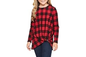 Ecokauer Girls Casual Long Sleeve Shirts Knot Front Tunic Tops Tees Blouses for Children Fashion Clothes