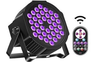 36LED Black Lights, U`King 72W UV Stage Lights Blacklight with Glow in The Dark Party Supplies by DMX Remote Control for Halloween Stage Lighting (1 Pack)