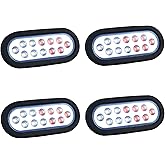 XtraGlow 6" Oval Dual-Color LED Tail Lights, Red/White, 4 Pcs | 12V IP67 Waterproof, Stop Turn Tail &amp; Backup Reverse Lights with Grommets and 3-Prong Pigtails for Trucks, Trailers and RVs