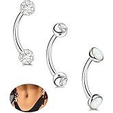 LOREMOW 3Pcs 14G G23 Titanium Belly Rings for Women Petite Hypoallergenic Belly Button Rings Tiny Cubic Zirconia Navel Rings Small Opal Belly Piercing Barbells 6/8/10/12/14/16mm