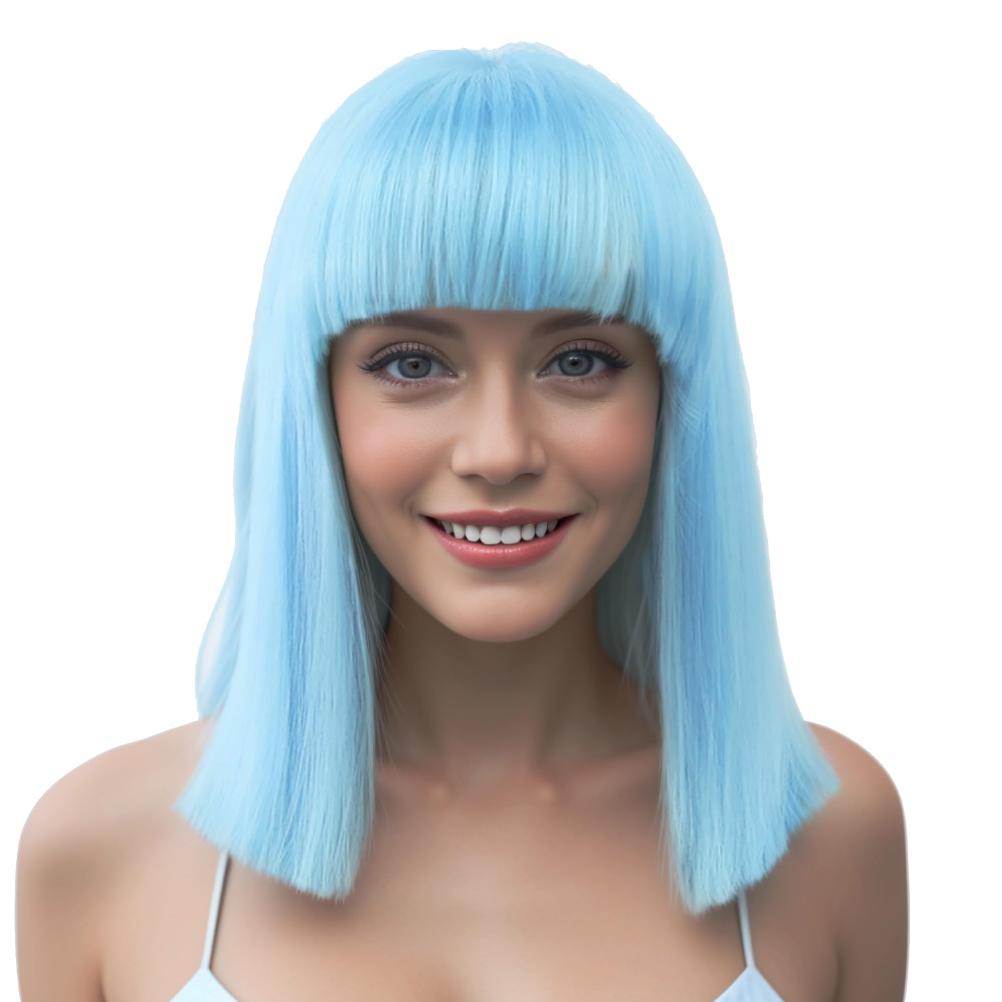 IMISSU Short Natural Cut Hair Cosplay Wig with Straight Bangs Halloween Costume Party Wigs for Women (Sky Blue)