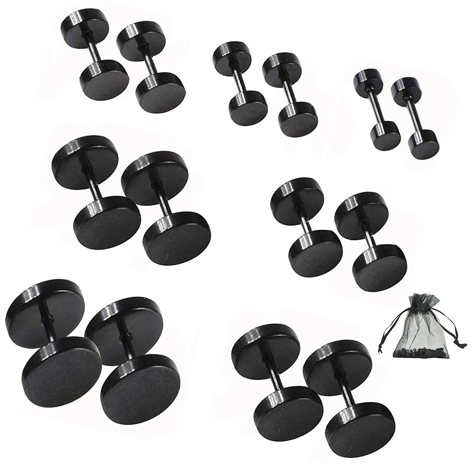 7 Pairs Mens Earrings Studs, Black Stud Earrings for Men Women Stainless Steel Earrings Set 4mm-10mm Round Screw Barbell