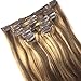 Medium Brown Human Hair Extensions Clip in 4/27 Highlighted Clip on Balayage Ombre Hair Extensions 20 inch 7 PCS Full Head Silky Straight Long Fine Hair 70g Remy Hair