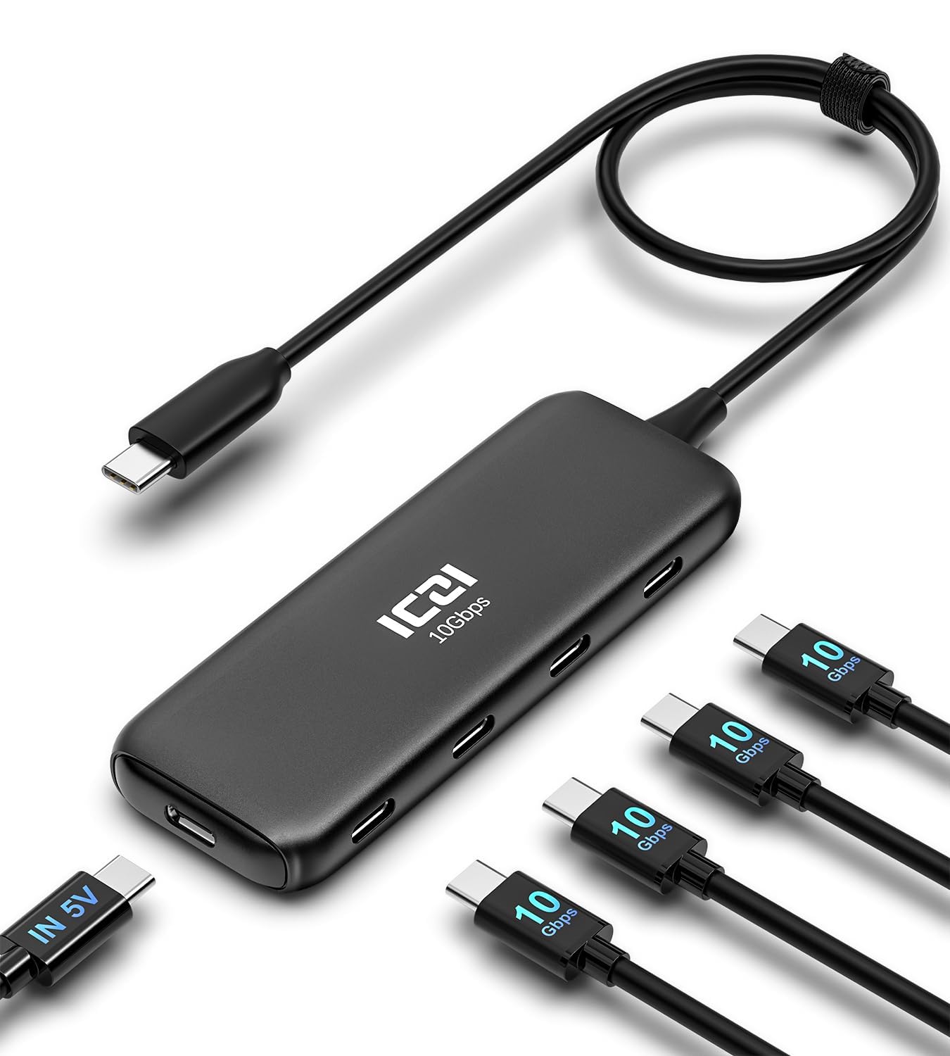 ICZI USB 3.2 5-in-1 USB-C Hub with 40cm Long Cable, 4-Port 10Gbps Super High-Speed Data Hub for Type-C Devices