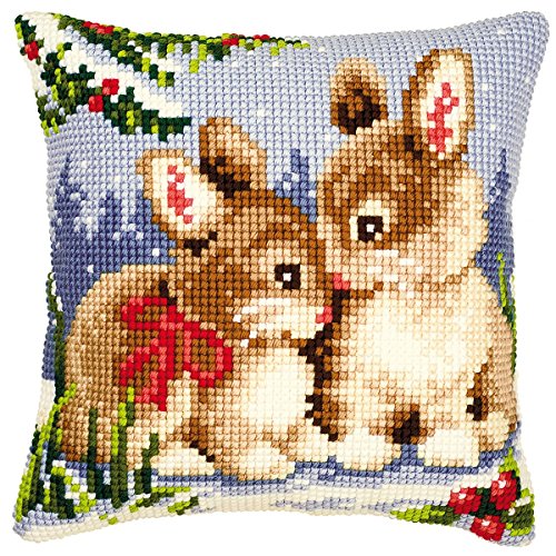 Vervaco 1200/782 Canvas Winter Scene Bunnies Cushion Front Cross Stitch Kit 40cm
