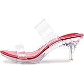 NBUUNBU Clear Heels for Women Silver Black Heels Little Platform Sexy High Heels Sandals Stiletto Kitten Open Toe Dress Shoes Comfortable Double Transparent Strap Heeled Sandals Mule
