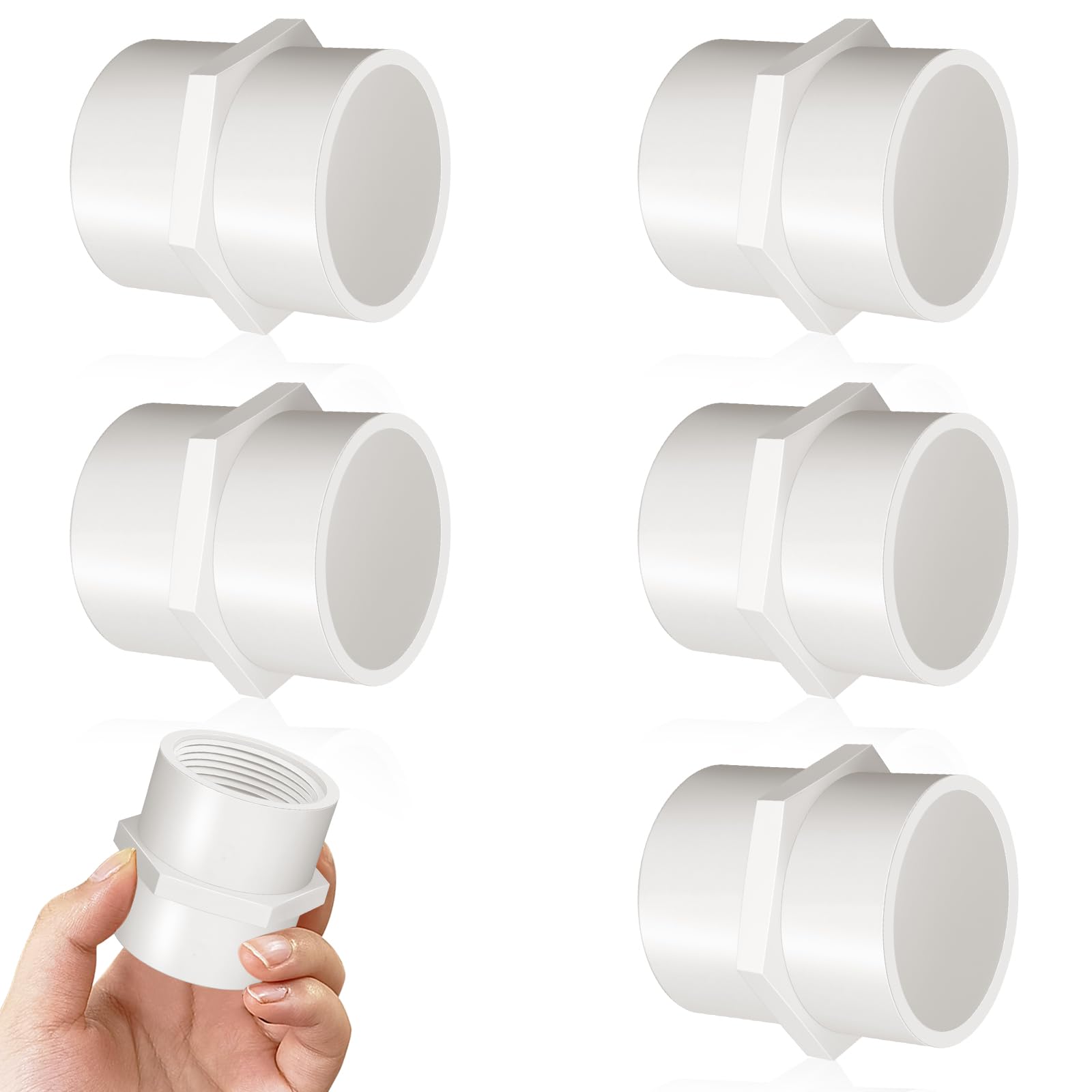 Photo 1 of Boltigen 5Pcs White PVC Pipe Fittings, 1-1/2inch NPT Female Thread Pipe Fitting Adapter Connector, PVC Female Threaded Pipe Coupling, Socket x NPT Female, Sch40