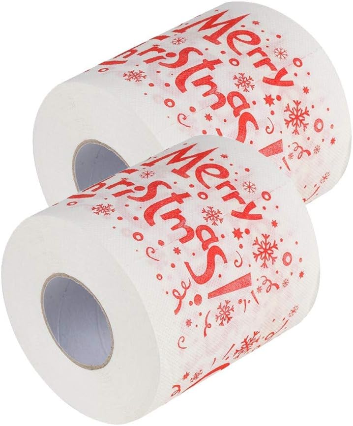 SMILEQ Home 2PC Christmas Toilet Paper Roll Xmas Print Home Santa Claus Bath Toilet Roll Paper Decor Tissue Party Novelty Gift (C)