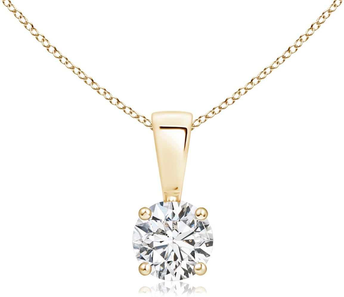 Prong Set Round Lab Grown Diamond Solitaire Pendant Necklace in 14k Solid Gold/Silver 18" Chain (1/4 ctw, H Color, SI2 Clarity)