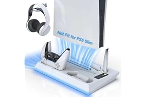 Cocubal PS5 Stand Cooling Station with Dual Controller Charging Station,3 Levels Cooling Fan, USB Hub, Headset Holder, Media Slot for PS5 Console Disc/Digital Edition(Not Fit PS5 Slim)