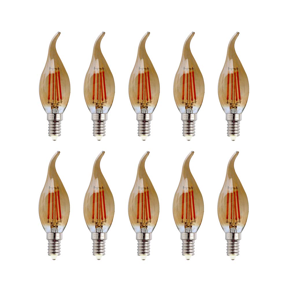 WULUN 4W 2700K Amber C35 Filament Led Bulb, E14 Bent Tip Small Screw Filament Decorative Light Bulb, 400LM, Equivalent to 40W Incandescent, Non Dimmable, 10 Pack
