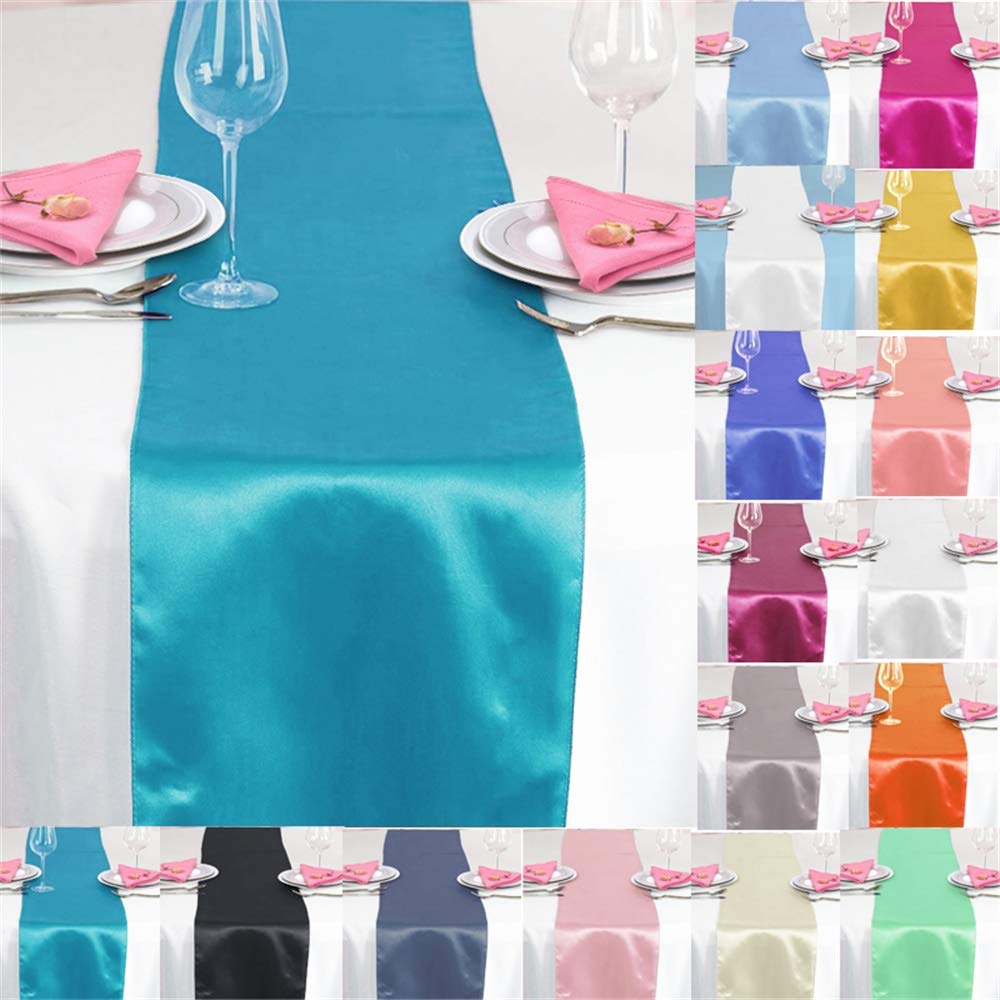 Time to Sparkle 5 Pack Satin Table Runners 12"x108"inch Chair Sashes Swags Wedding Party Table Decoration - Turquoise