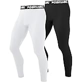 Poekuao 2 Pack Men’s Compression Pants Athletic Workout Leggings Running Tights Quick Dry Base Layer for Yoga Basketball