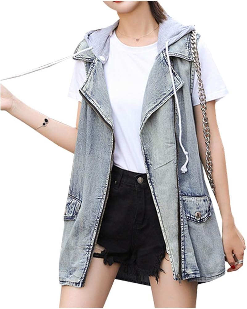 sleeveless jean jacket with hoodie