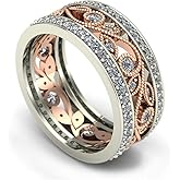 925 Sterling Silver Shiny Full Diamond Ring 18K Rose Gold Cubic Zirconia Rings CZ Diamond Multi Row Ring Eternity Engagement Wedding Band Ring for Women TZ.25 (US Code 9)